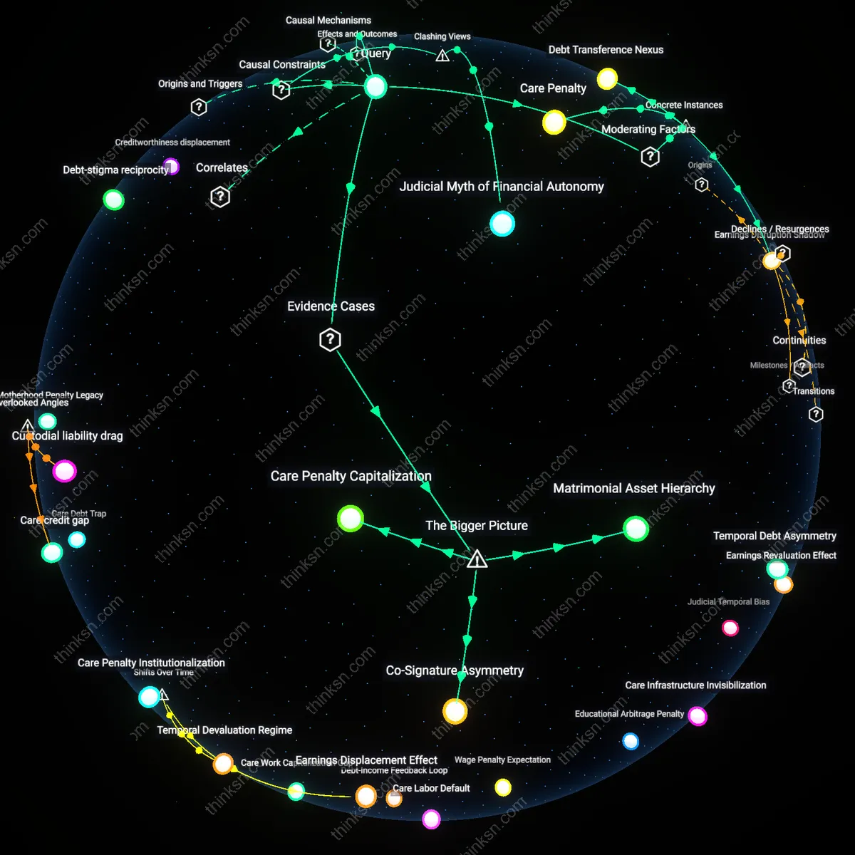 Analysis: Explore how gender roles influence debt division in divorce — unpack causal links and hidden assumptions in an interactive 3D graph.