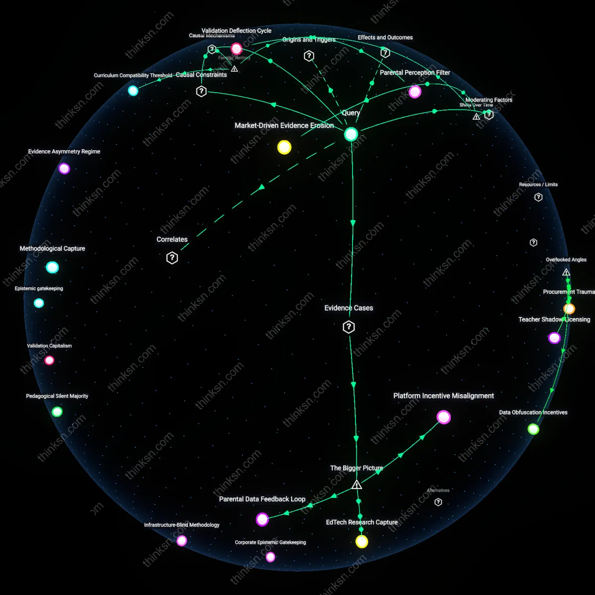 Analysis: Explore the educational vs commercial pressures behind screen time — unpack hidden assumptions and trace causal links in an interactive 3D graph.