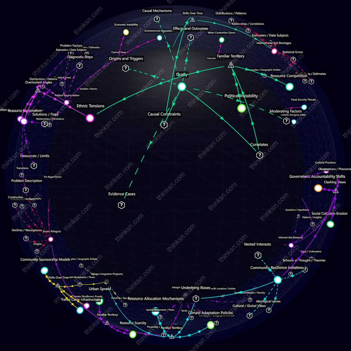 Analysis: Climate refugee influx in resource-scarce regions: causal analysis of tensions, conflicts, and systemic impacts. Interactive knowledge graph.