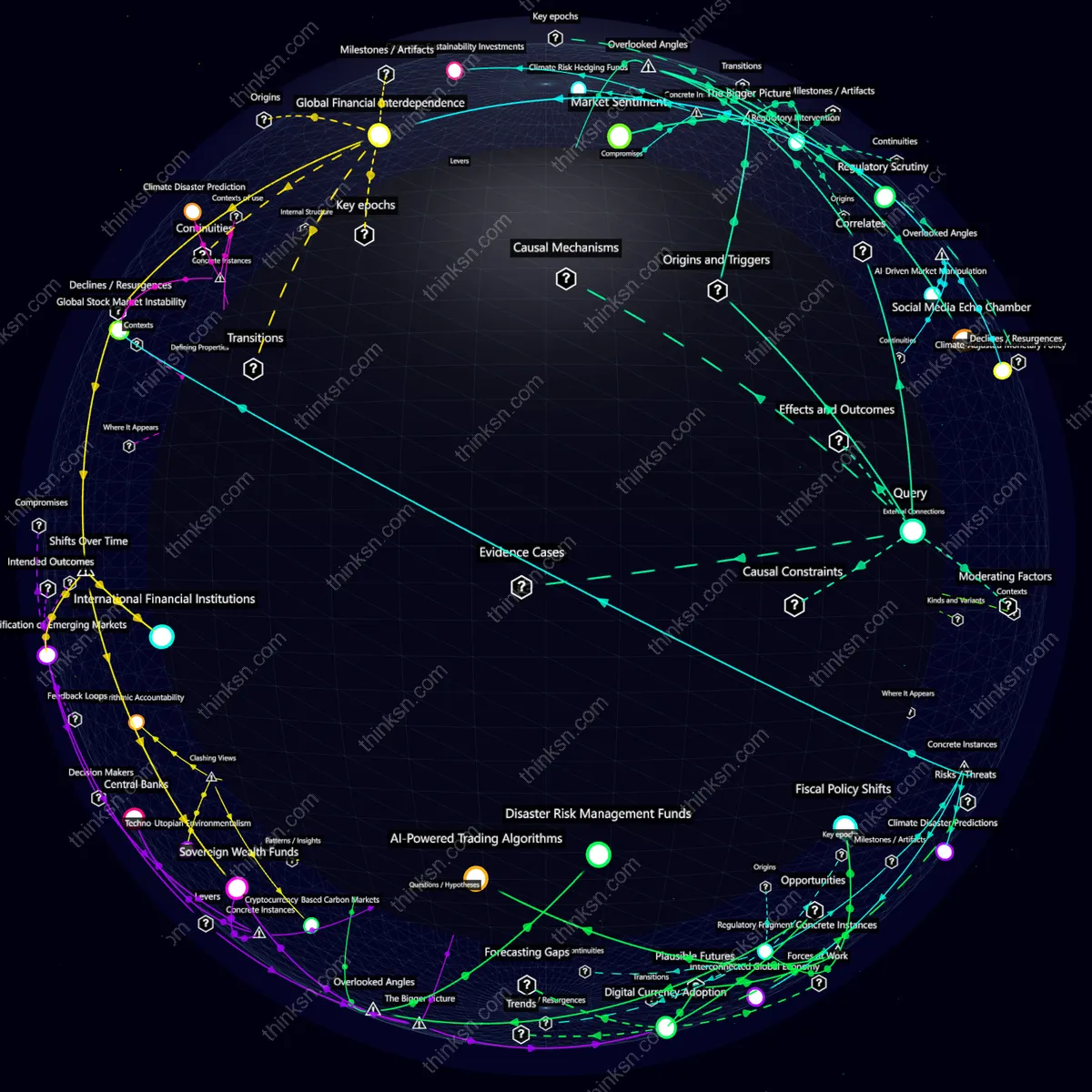 Interactive semantic network: How would global stock markets crash if AI predicted an inevitable climate disaster within 20 years?
