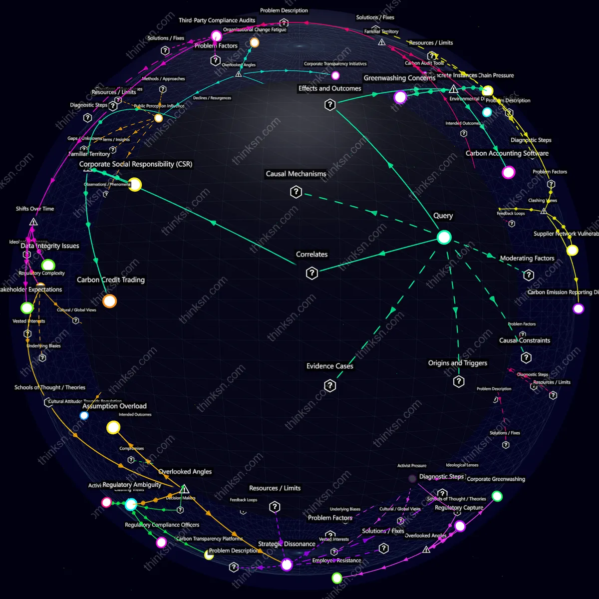 Analysis: Interactive graph analyzing corporate responses to carbon emission disclosure, mapping causes, effects, and systemic impacts per employee and project hour.