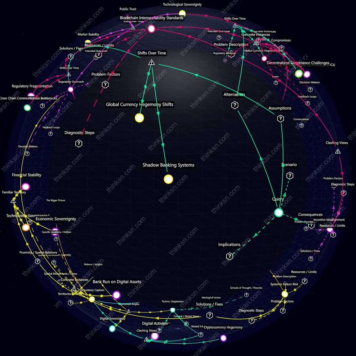 Analysis: Structured analysis of regulatory responses to crypto stability versus fiat, mapping causes, effects, and systemic impacts in interactive knowledge graph.