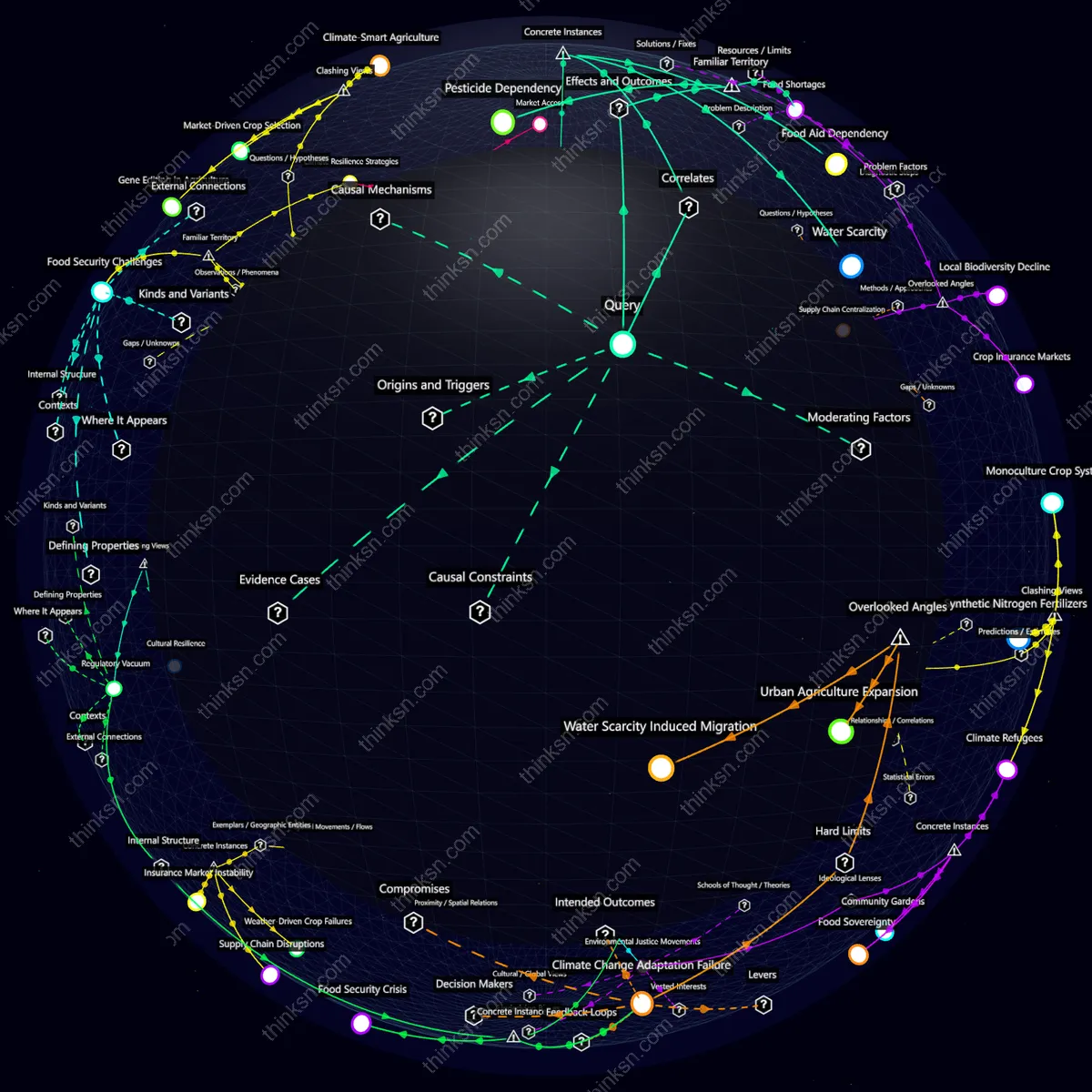 Analysis: Rising global temperatures impact agriculture, leading to famine risks; explore causal links and systemic solutions in a structured knowledge graph.