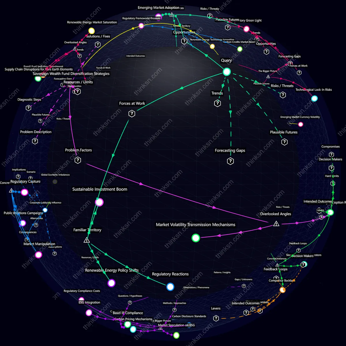Analysis: Global markets reaction to a major hedge funds shift to sustainable energy stocks, mapped through causes, effects, and systemic interactions. Interactive knowledge graph.