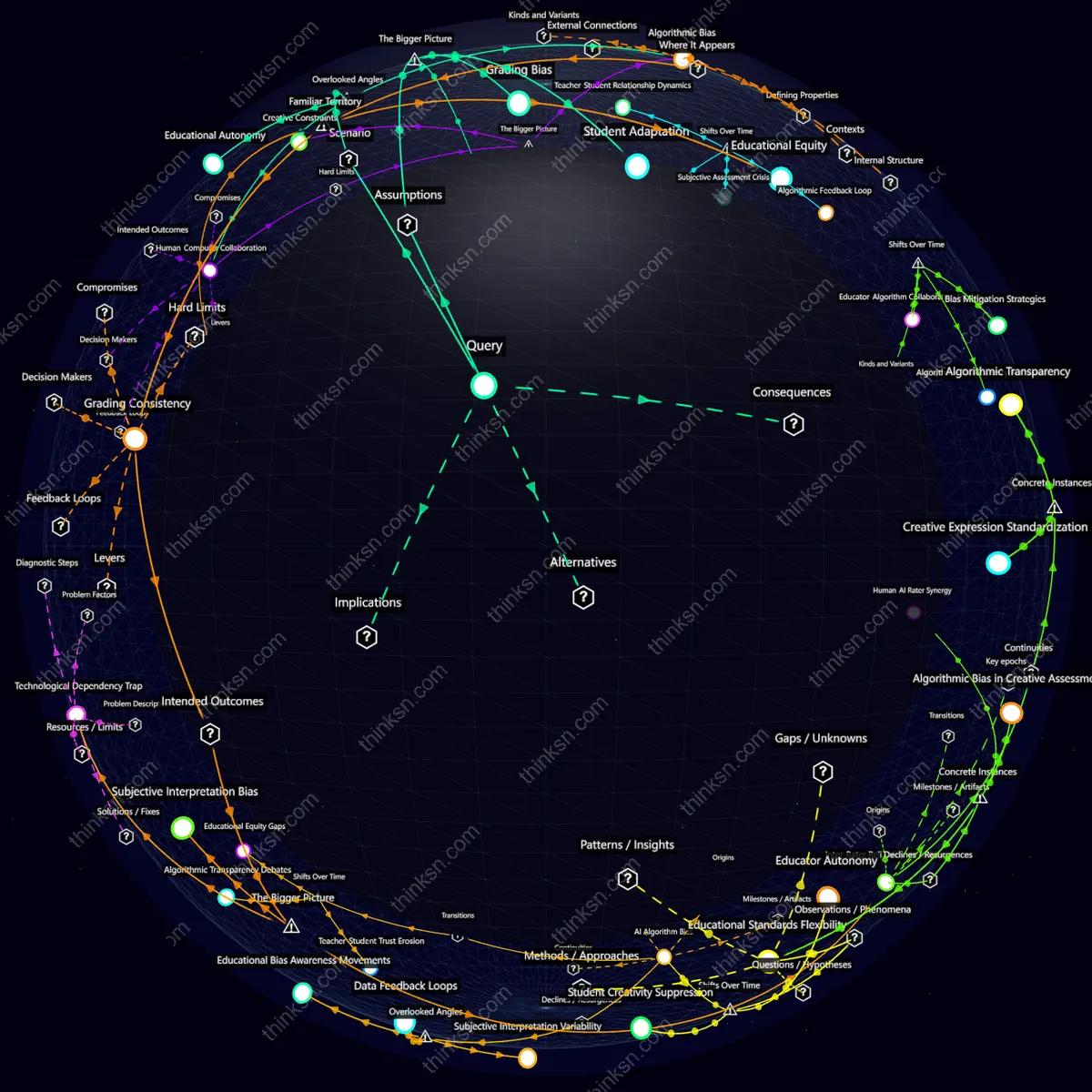 Interactive semantic network: How would the education sector respond if AI systems start grading creative projects like essays or artwork with subjective criteria traditionally set by humans?