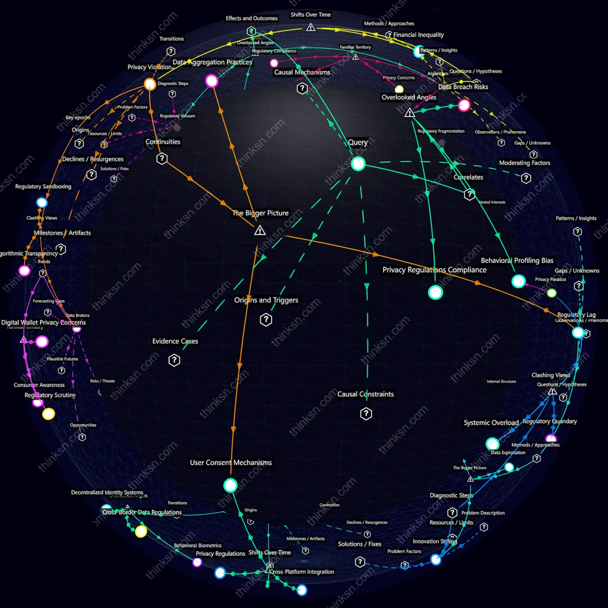 Analysis: Interactive knowledge graph analyzing privacy concerns and financial benefits of digital wallets tracking spending habits for user health insights.