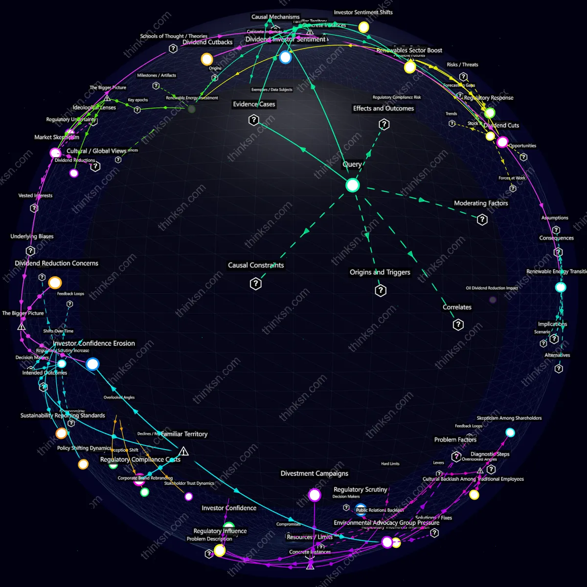 Interactive semantic network: How would stock markets react if a major oil company decided to invest heavily in renewable energy startups but immediately cut dividends?