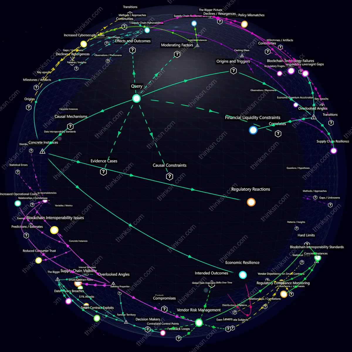 Analysis: Interactive graph analyzing blockchain failure impacts on global supply chains during economic crises, exploring causes, effects, and systemic relationships.