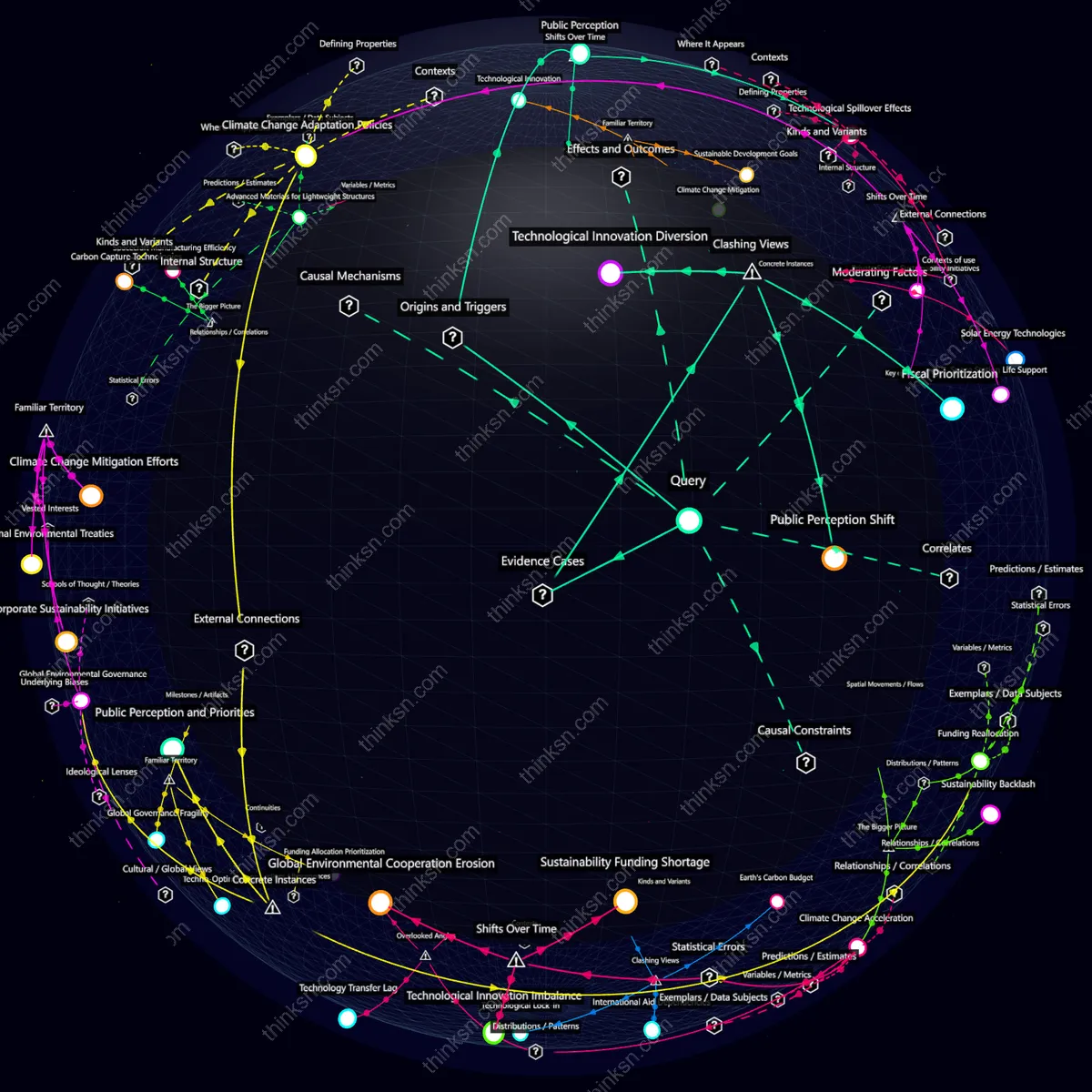 Analysis: Investigate links between space investment, sustainability funding, and climate change through a structured semantic network.