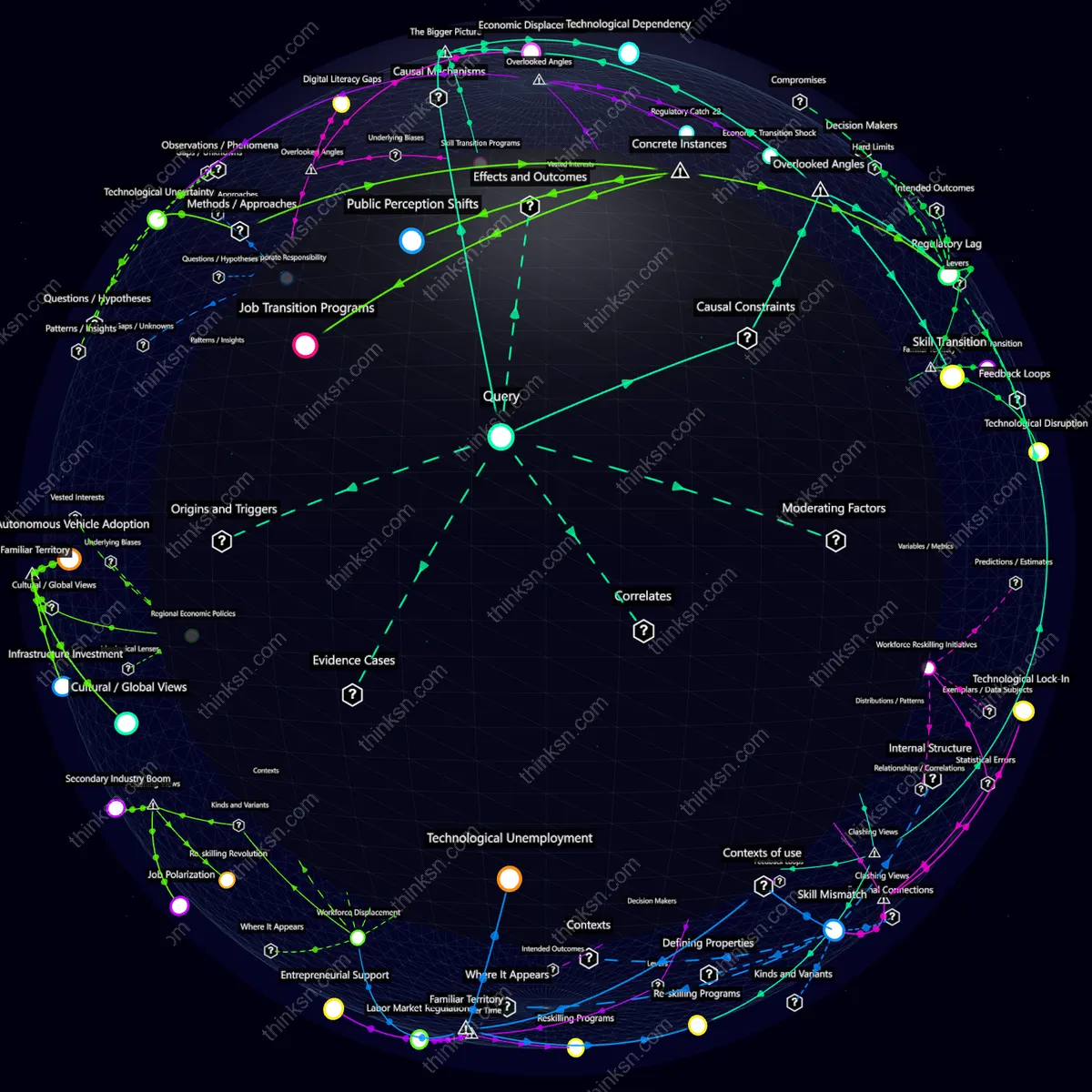 Analysis: Interactive knowledge graph analyzing autonomous vehicles impact on driver employment through causal mapping and systemic analysis.