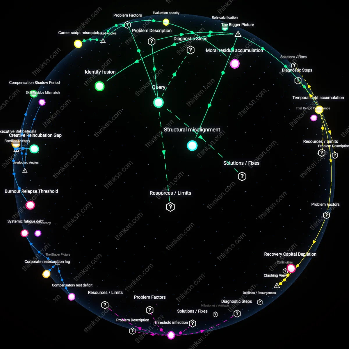 Interactive semantic network: Is it reasonable to expect that a career change will resolve underlying burnout, or might the same personal tendencies manifest in a new role, making the switch a superficial fix?